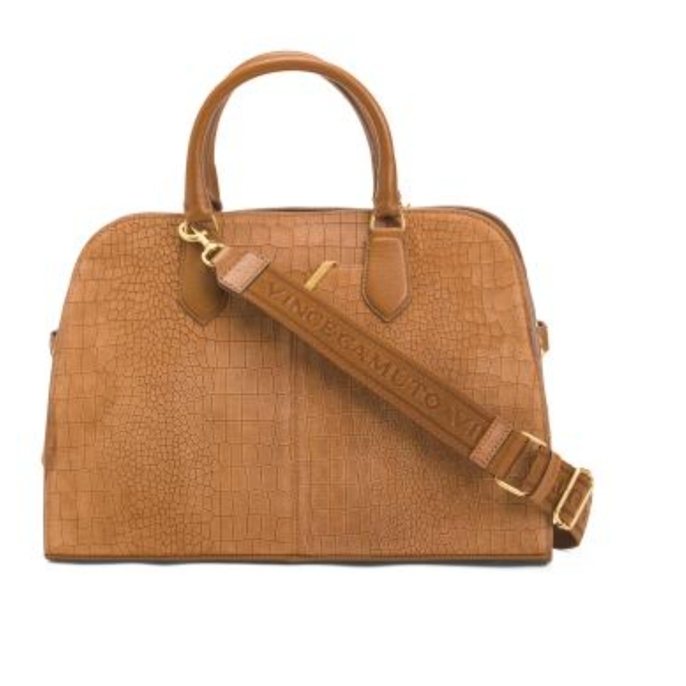 NWT Vince Camuto Tan Croc-Embossed Satchel